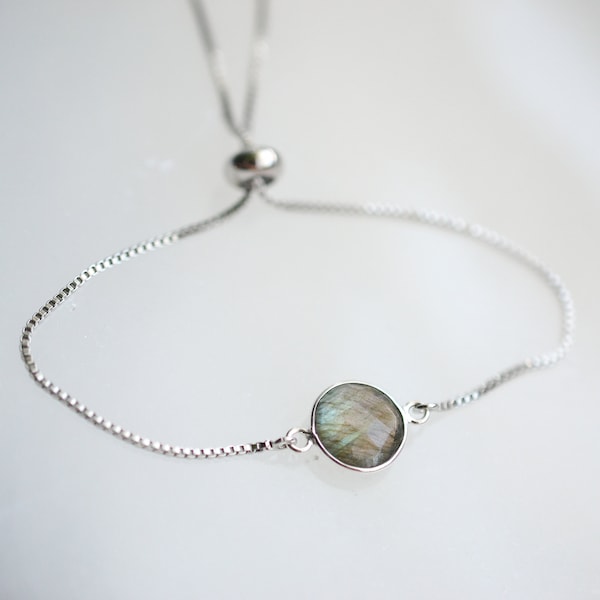 Silver Labradorite Bracelet, Boho Layering Bracelet, Healing Stone Jewelry