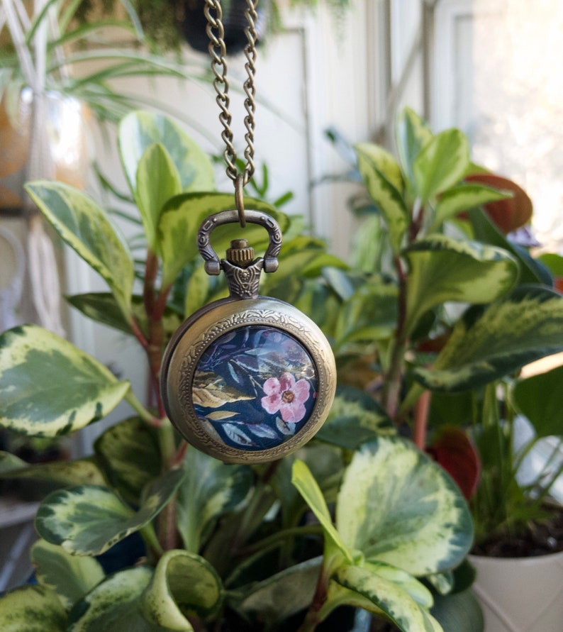 Dark Floral Pocket Watch Necklace Long Boho Necklace Etsy