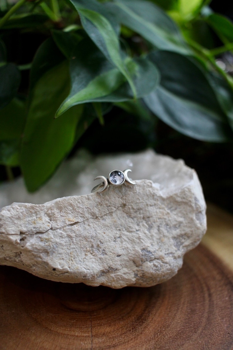 Triple Moon Ring, Silver Moon Phase Jewelry, Celestial Gift image 2