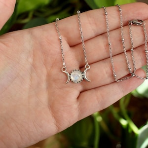 Dainty Triple Moon Moonstone Necklace, Silver Gemstone Moon Phase Jewelry, Celestial Gift Idea image 3