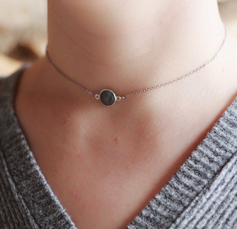 Dainty Labradorite Silver Choker Necklace, Minimalist Layering Necklace, Boho Gemstone Jewelry image 6