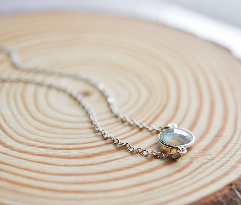 Dainty Labradorite Silver Choker Necklace, Minimalist Layering Necklace, Boho Gemstone Jewelry image 5