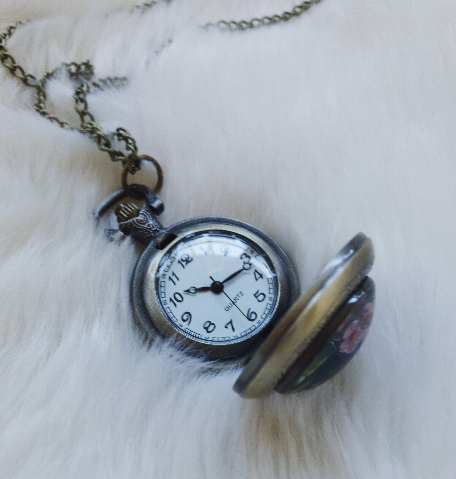 Dark Floral Pocket Watch Necklace Long Boho Necklace Etsy