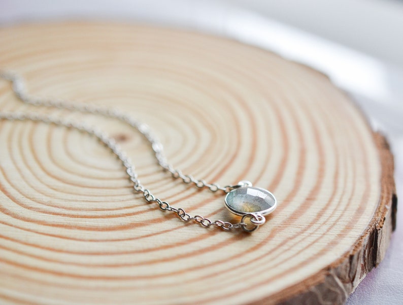 Dainty Labradorite Silver Choker Necklace, Minimalist Layering Necklace, Boho Gemstone Jewelry image 3