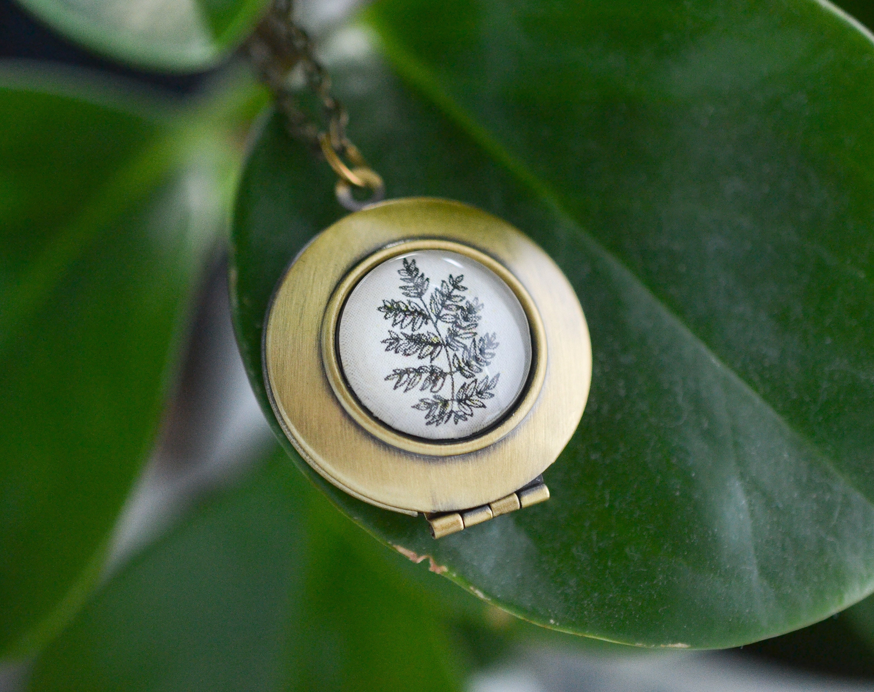 Fern Locket Necklace, Plant Jewelry, Keepsake Gift for Nature Lover 