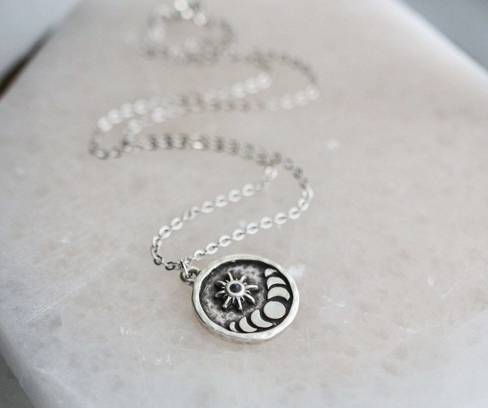 Sun and Moon Phase Moonstone Necklace, Lunar Jewelry, Celestial Gift - Etsy