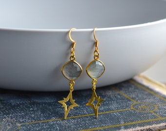 Labradorite North Star Dangle Earrings, Gold Celestial Jewelry