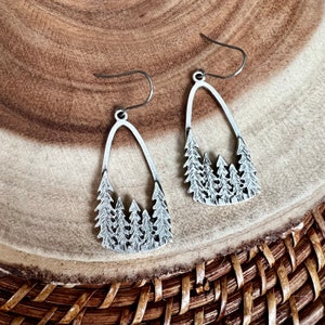 Pine Tree Forest Silhouette Dangle Earrings, Silver Nature Inspired Statement Jewelry, Gift for Outdoor Lover image 5