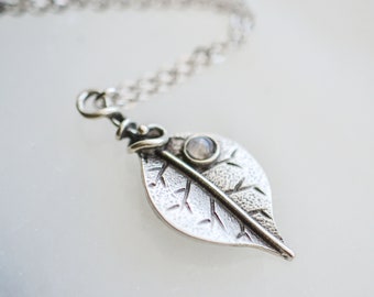 Leaf Moonstone Necklace, Nature Lover Gift, June Birthstone Jewelry