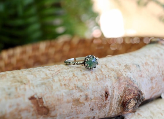 Moss Agate Ring, Minimalist Gemstone Jewelry, Nature Lover Gift