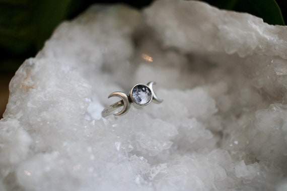 Triple Moon Ring, Silver Moon Phase Jewelry, Celestial Gift