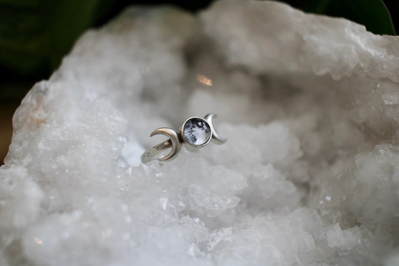 Triple Moon Ring, Silver Moon Phase Jewelry, Celestial Gift image 1