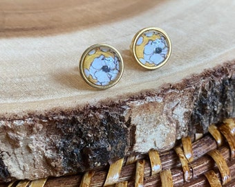 Floral Mustard Stud Earrings, Cottagecore Jewelry, Boho Jewelry