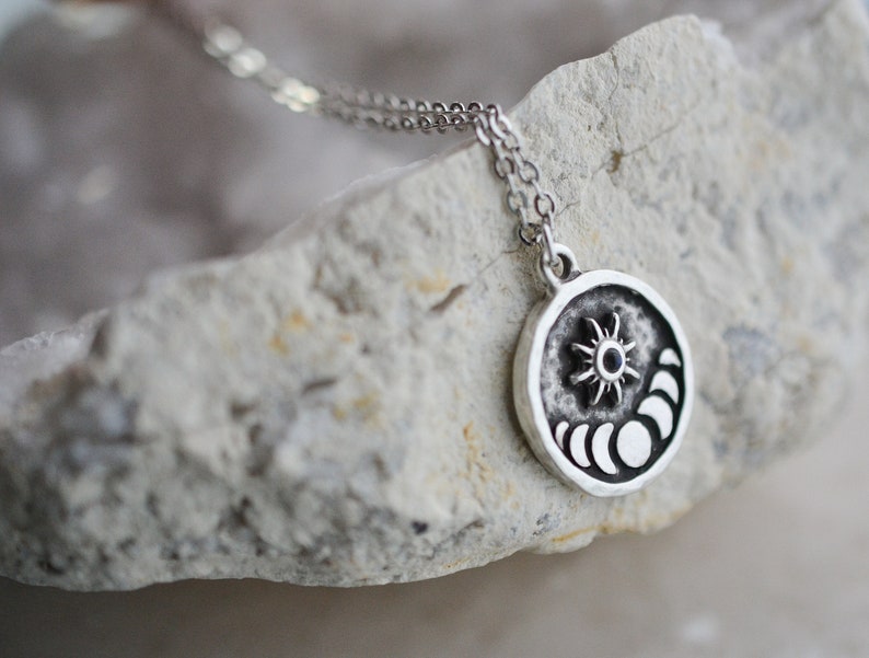 Sun and Moon Phase Moonstone Necklace, Lunar Jewelry, Celestial Gift - Etsy