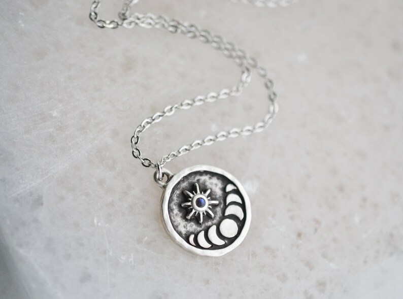 Sun and Moon Phase Moonstone Necklace, Lunar Jewelry, Celestial Gift - Etsy
