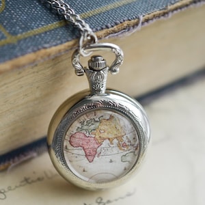 Collier montre de poche carte du monde, cadeau unique pour voyageur, bijoux de carte du monde