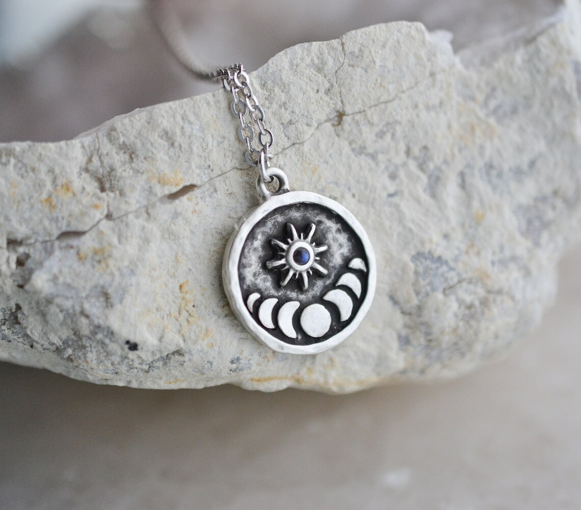 Sun and Moon Phase Moonstone Necklace Lunar Jewelry - Etsy