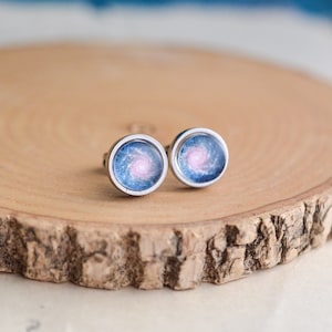 Cosmic Dainty Earrings, Galaxy Jewelry, Celestial Minimalist Studs