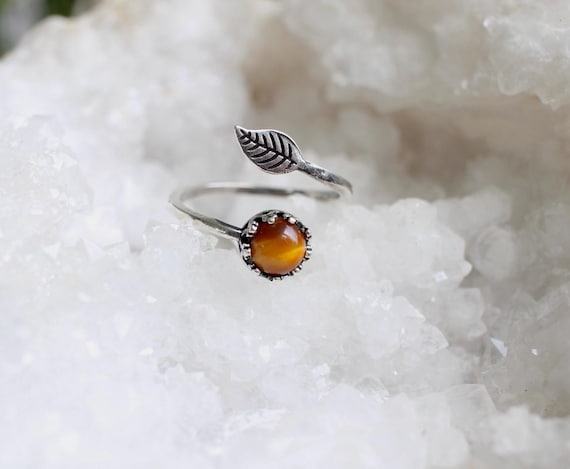 Tigers Eye Leaf Ring, Silver Gemstone Ring, Nature Lover Gift
