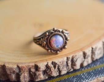 Pink Fire Opal Ring, Vintage Style Boho Ring