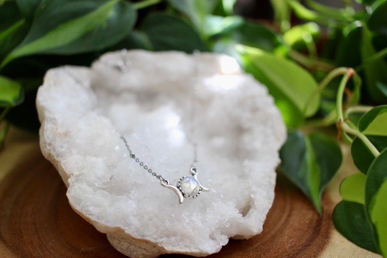 Dainty Triple Moon Moonstone Necklace, Silver Gemstone Moon Phase Jewelry, Celestial Gift Idea image 2