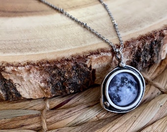 Silver Full Moon Necklace, Lunar Necklace, Witchy Celestial Jewelry