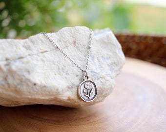 Dainty Poppy Flower Charm Necklace, Silver Nature Lover Jewelry