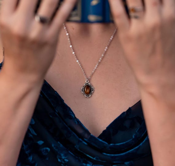 Tigers Eye Pendant Necklace, Brown Gemstone Boho Jewelry, Healing Grounding Stone Gift