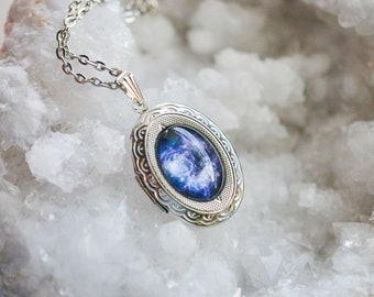 Galaxy Locket Necklace, Space Jewelry, Celestial Gift For Her