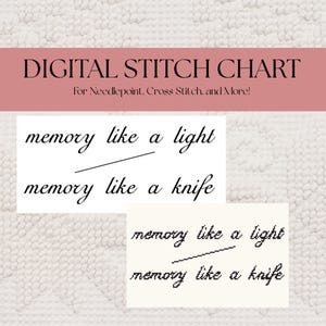 Memory Like a Light Needlepoint Chart, Minimalist Cursive Font (PDF Download)