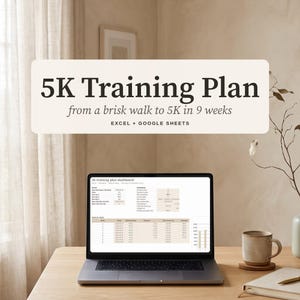 5K Training Plan for Beginners, 9 Week Run Walk Program with Tracker (Excel + Google Sheets)