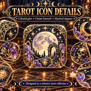 Tarot App Icon Pack, 75 Mystical Moon Sun Icons, Transparent PNG Download