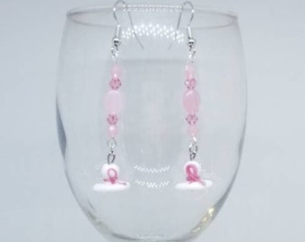 Pink Ribbon Earrings | 2-1/2&quot; Long | Derby Diva Hat | Holiday Gifts | Gifts for Her | Dangle Earrings | Stocking Stuffer | Breast Cancer