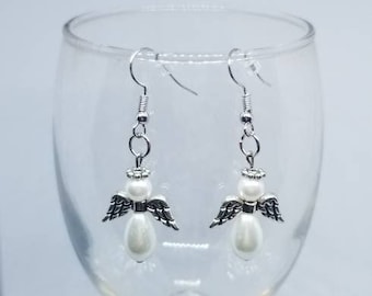 Angel with Wings | Halo | Spiritual | Gifts for Her | Dangle Earrings | Pearls | Angel Earrings | Angel Wings