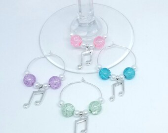 Music Wine Charms | Wine Glass Charms | Wine Tags | Guitar Microphone Notes Clef | Wine Gifts | Stocking Stuffer | Set of 4