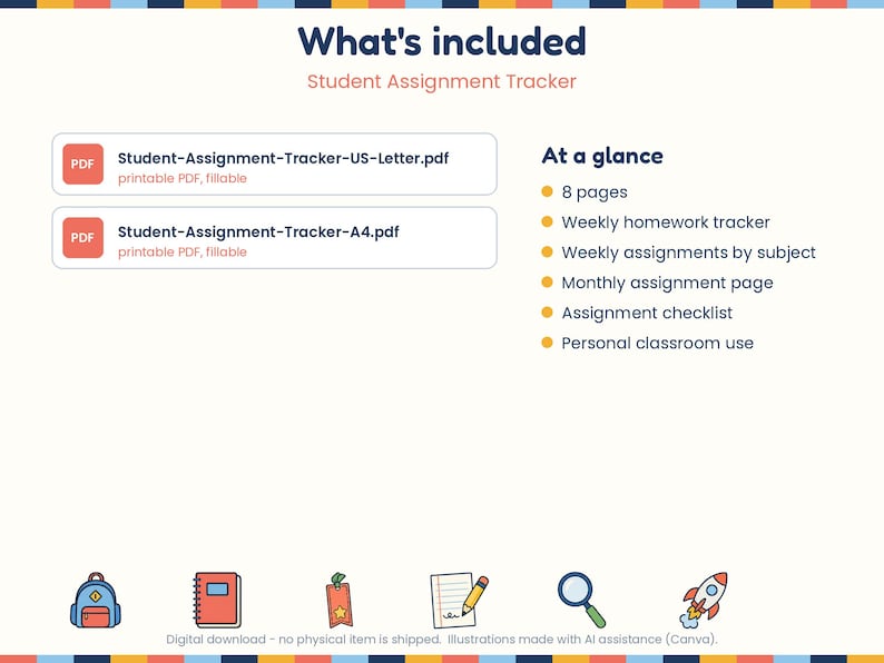Student Assignment Tracker Printable, Homework Planner for Kids, Weekly ...