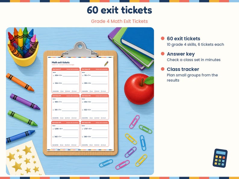 Grade 4 Math Exit Tickets Printable, 60 Quick Checks, Fractions ...