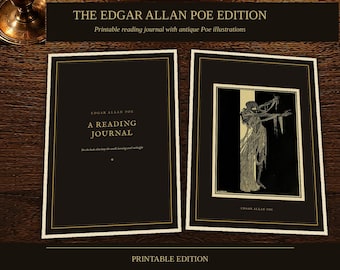 Edgar Allan Poe Reading Journal Printable, Gothic Book Journal with The Raven, Dark Academia Art Prints and Wallpapers