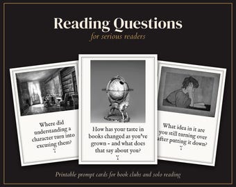 Reading Questions Deck - Printable Book Club Prompt Cards for Serious Readers, Dark Academia
