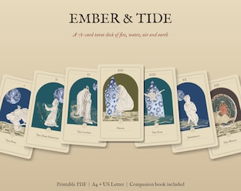 Printable Tarot Deck, 78 Elemental Collage Tarot Cards PDF with Guidebook, Four Elements Tarot, A4 and US Letter