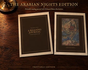 Arabian Nights Reading Journal Printable, Edmund Dulac Illustrations Book Journal, Quote Cards and Bookmarks PDF