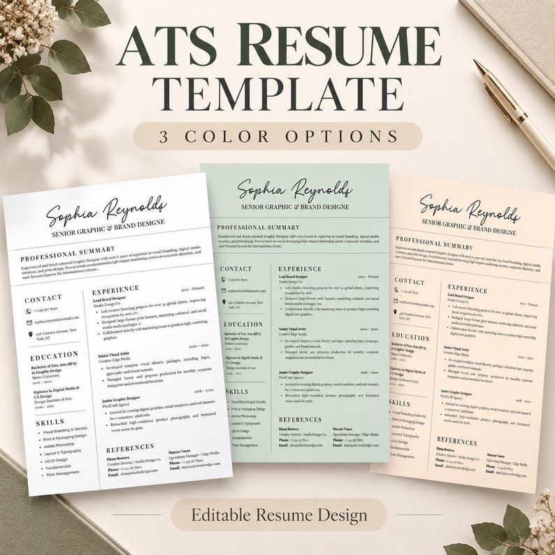 ATS Resume Template, Editable Word & Canva CV, Professional Minimalist ...