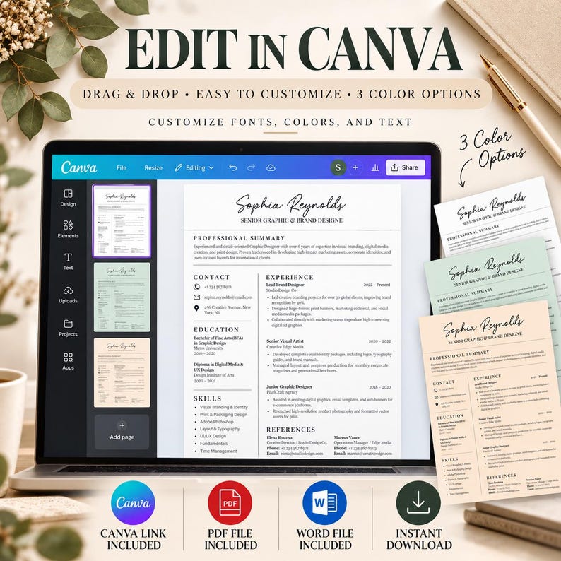 ATS Resume Template, Editable Word & Canva CV, Professional Minimalist ...