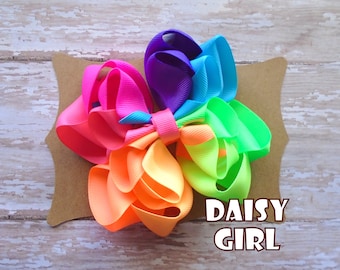 Neon Rainbow Stacked Octopus Ribbon Hair Bow Interchangeable Set, Retro Hair Bow, Summer Girls Hair Bows, Gifts for Girls.