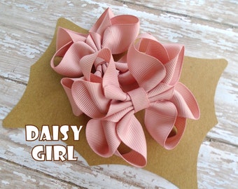 Rose Gold Octopus Ribbon Hair Bow Pigtail Set or Single Bow, Girls Pigtail Hair Bows, Little Girls Wedding Bows, Brides Maid Hair Bow.