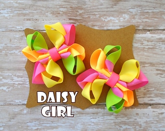 Tutti Frutti Octopus Ribbon Hair Bow Pigtail Set or Single Bow, Twotti Frutti Birthday, Summer Citrus Hair Bow, Fruit Loops Hair Bows.