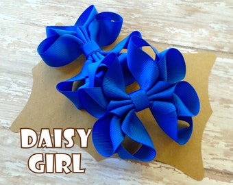 Royal Blue Octopus Ribbon Hair Bow Pigtail Set or Single Bow, Girls Pigtail Hair Bows, Little Girls Bows.