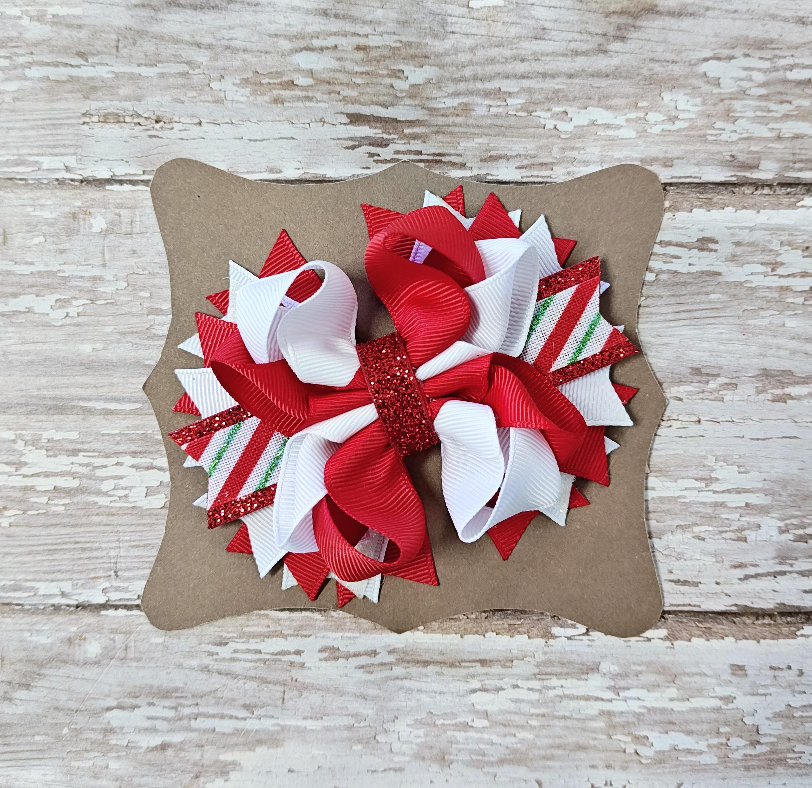 Christmas Candy Cane Stacked Ribbon Hair Bow, Single or Pigtail Set ...
