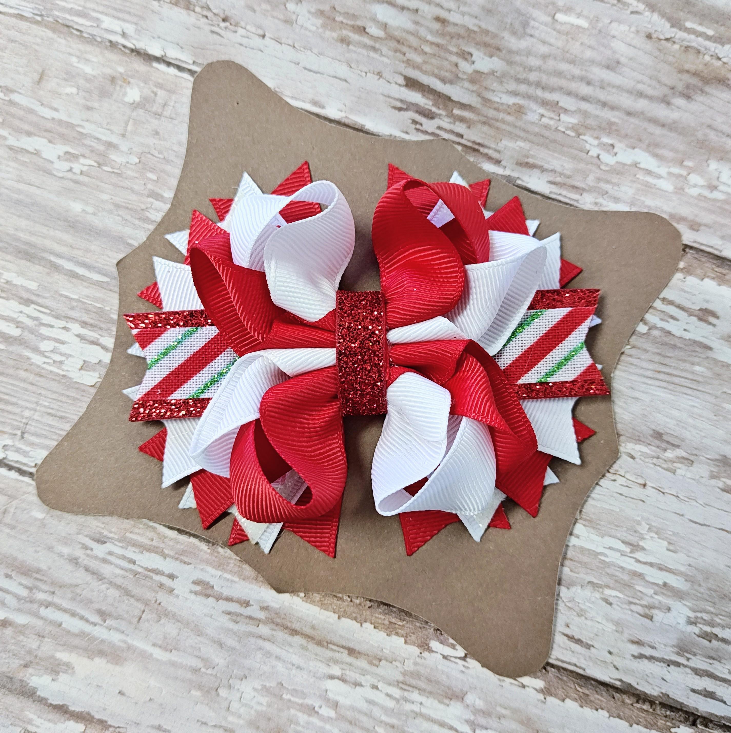 Christmas Candy Cane Stacked Ribbon Hair Bow, Single or Pigtail Set ...