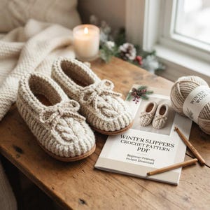 Molde em PDF para pantufas de crochê aconchegantes, ideal para iniciantes (download instantâneo)